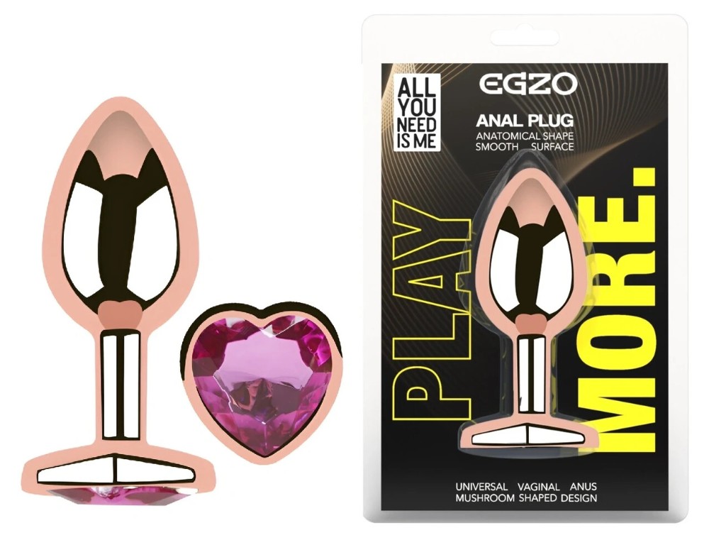 Анальная пробка EGZO Rose Gold Heart Plug M с кристаллом из нержавеющей стали, розовое золото - зображення 1