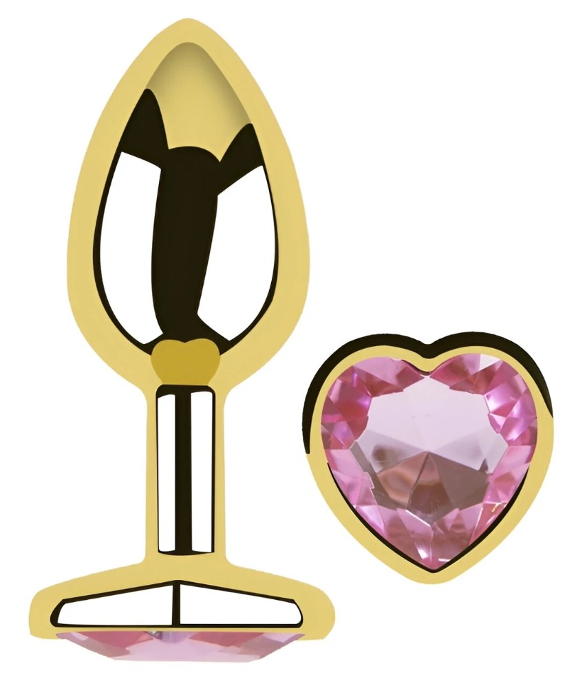 Анальная пробка EGZO Gold Heart Plug Pink S с розовым кристаллом-сердечком - зображення 1