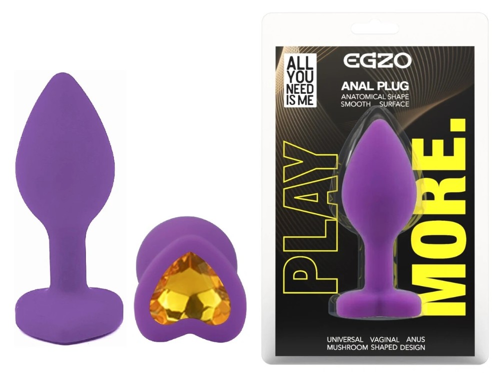 Анальная пробка EGZO Silicone Violet Heart Plug S, фиолетовая, радужный кристалл - зображення 1