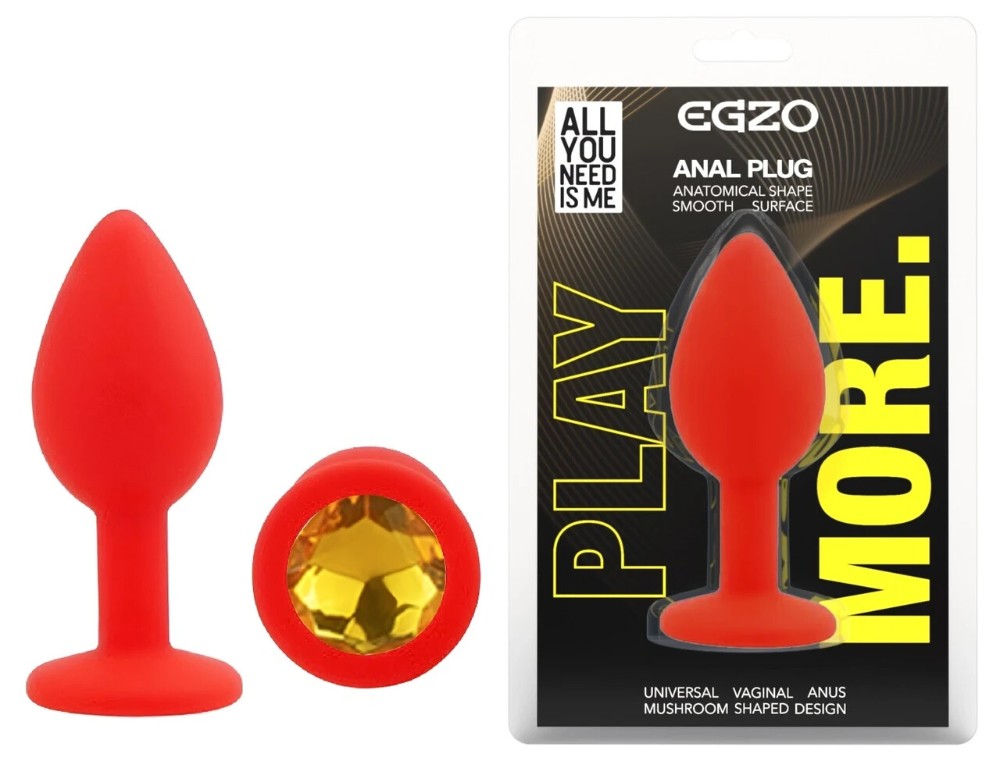 Анальная пробка EGZO Silicone Red Round Plug Yellow S с желтым кристаллом - зображення 1