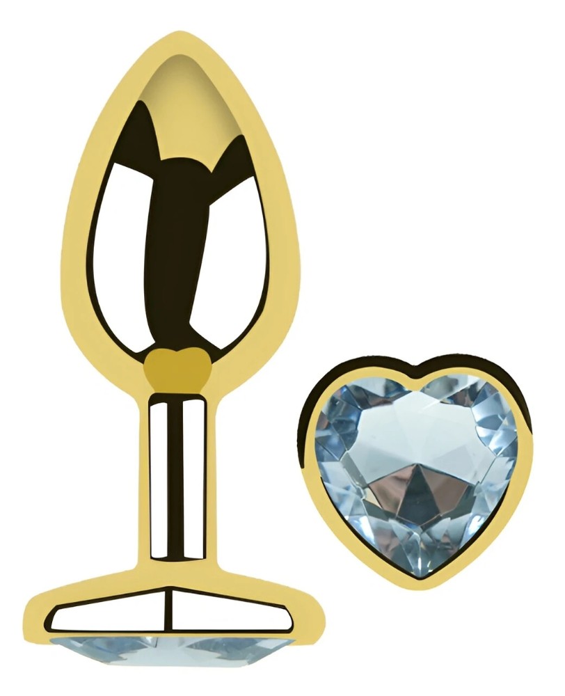 Анальная пробка Egzo Gold Heart с кристаллом, золотая нержавеющая сталь, размер M - зображення 1