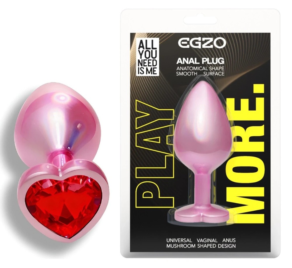 Анальная пробка EGZO Pink Perl Heart Plug S, стальная с красным сердцем - зображення 1