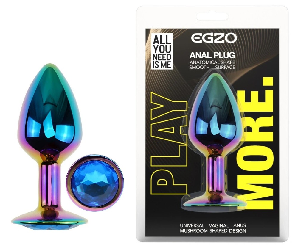 Анальная пробка EGZO Multicolor S с кристаллом, медицинская сталь, 70 мм - зображення 1