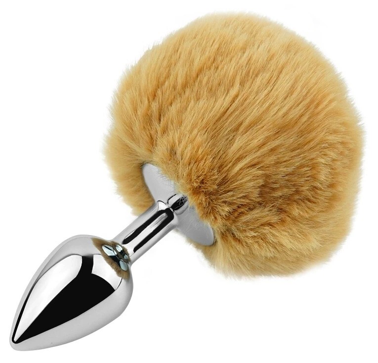 Анальная пробка EGZO Bunny Tail Silver Plug Brown с пушистым хвостиком, размер S - зображення 1