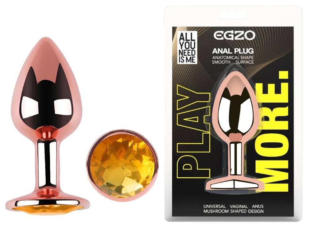 Анальная пробка EGZO Rose Gold с желтым кристаллом, металлическая, размер M для анального секса - зображення 1