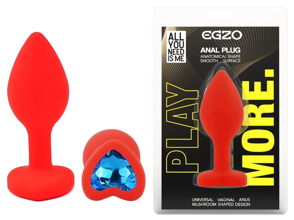 Анальная пробка EGZO Red Heart Plug Green, размер S, силиконовая с зеленым кристаллом - зображення 1