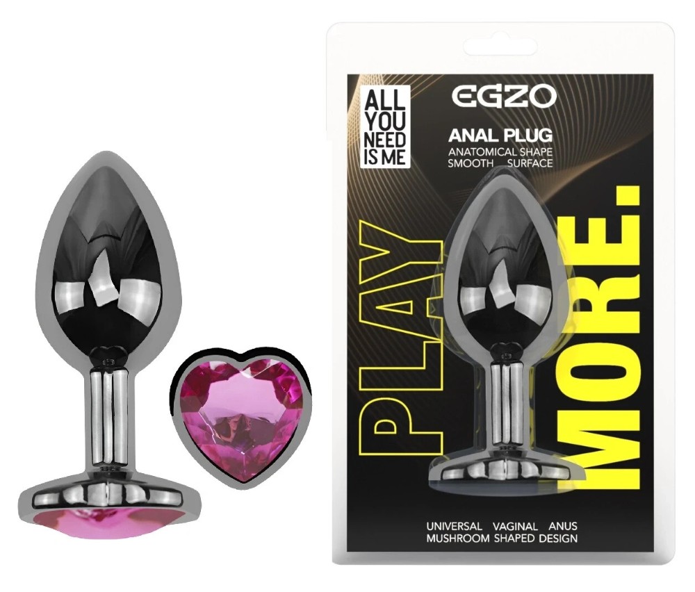 Анальная пробка EGZO Dark Silver Heart Plug S металлическая серебристая с кристаллом - зображення 1