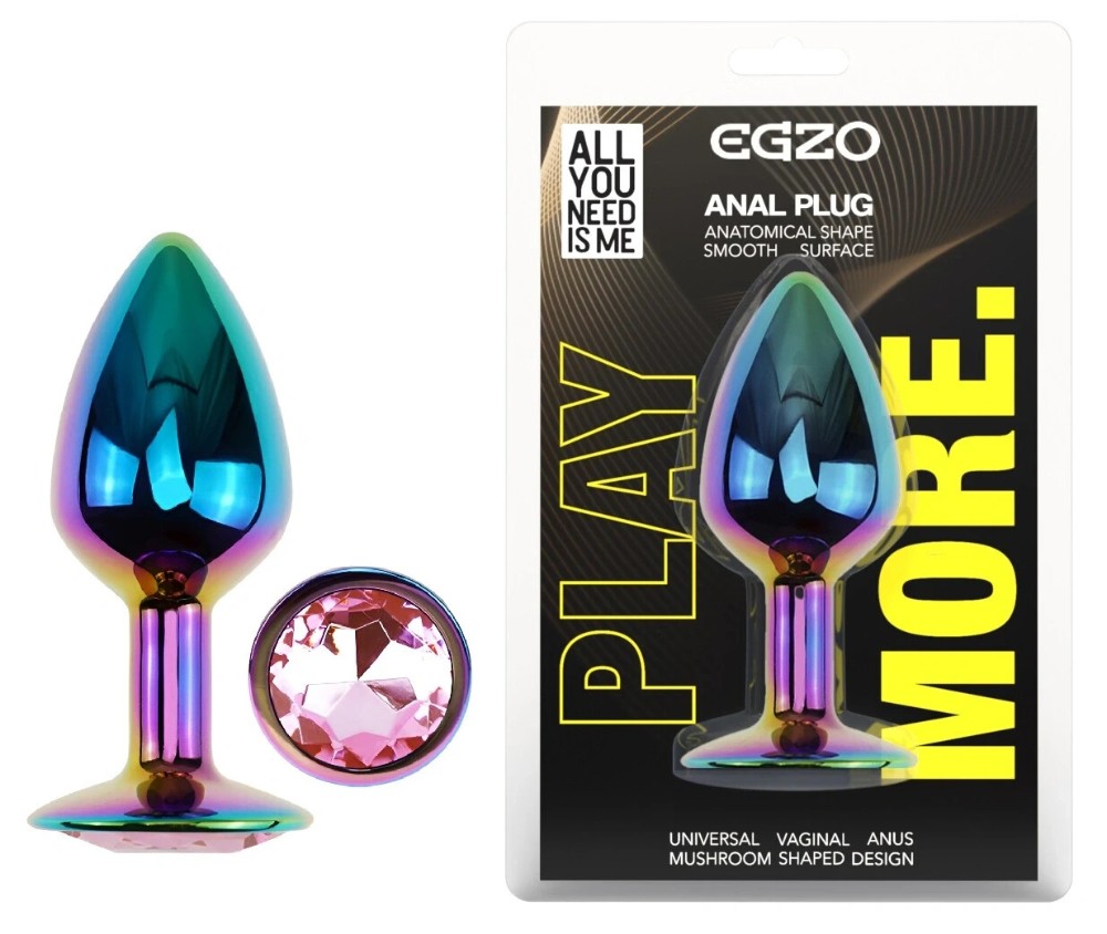 Анальная пробка металлическая EGZO Multicolor Round Plug Pink S с розовым кристаллом - зображення 1