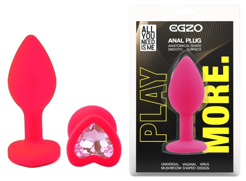 Анальный плаг EGZO Silicone Pink Heart Plug S, розовый медицинский силикон, кристалл - зображення 1