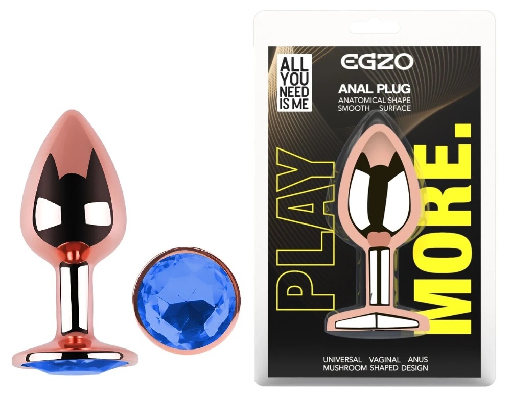 Анальная пробка EGZO Rose Gold с голубым кристаллом, металлическая, размер S - зображення 1