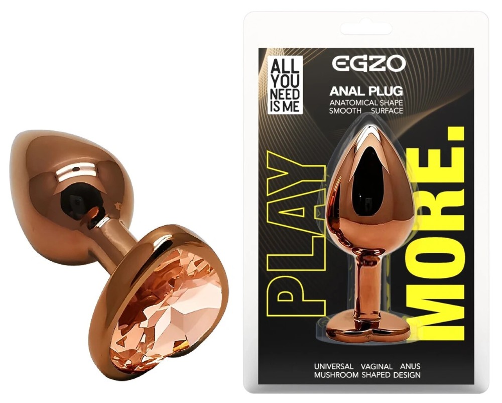 Анальная пробка EGZO Dark Gold Heart Plug S с кристаллом, металлическая золотистая - зображення 1