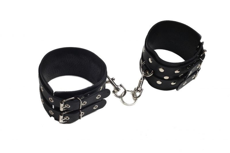 Оковы Leather Double Fix Leg Cuffs, Black кожа - зображення 1
