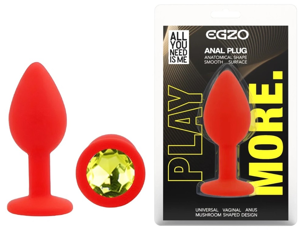 Анальная пробка EGZO Silicone Red Round Plug S с кристаллом, красная, силиконовая - зображення 1