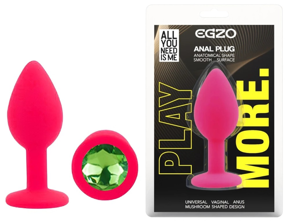 Анальная пробка EGZO Silicone Pink S, силиконовая, розовая с синим кристаллом - зображення 1