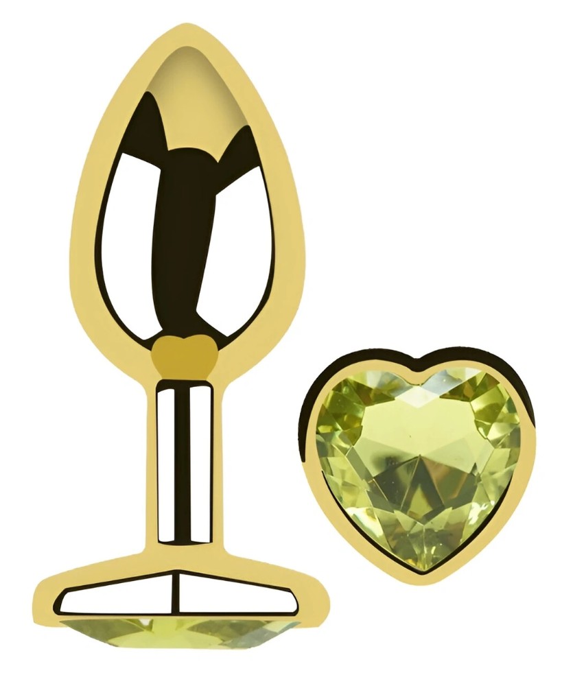 Анальная пробка EGZO Gold Heart Plug Lime M с кристаллом и сердцевидным основанием - зображення 1