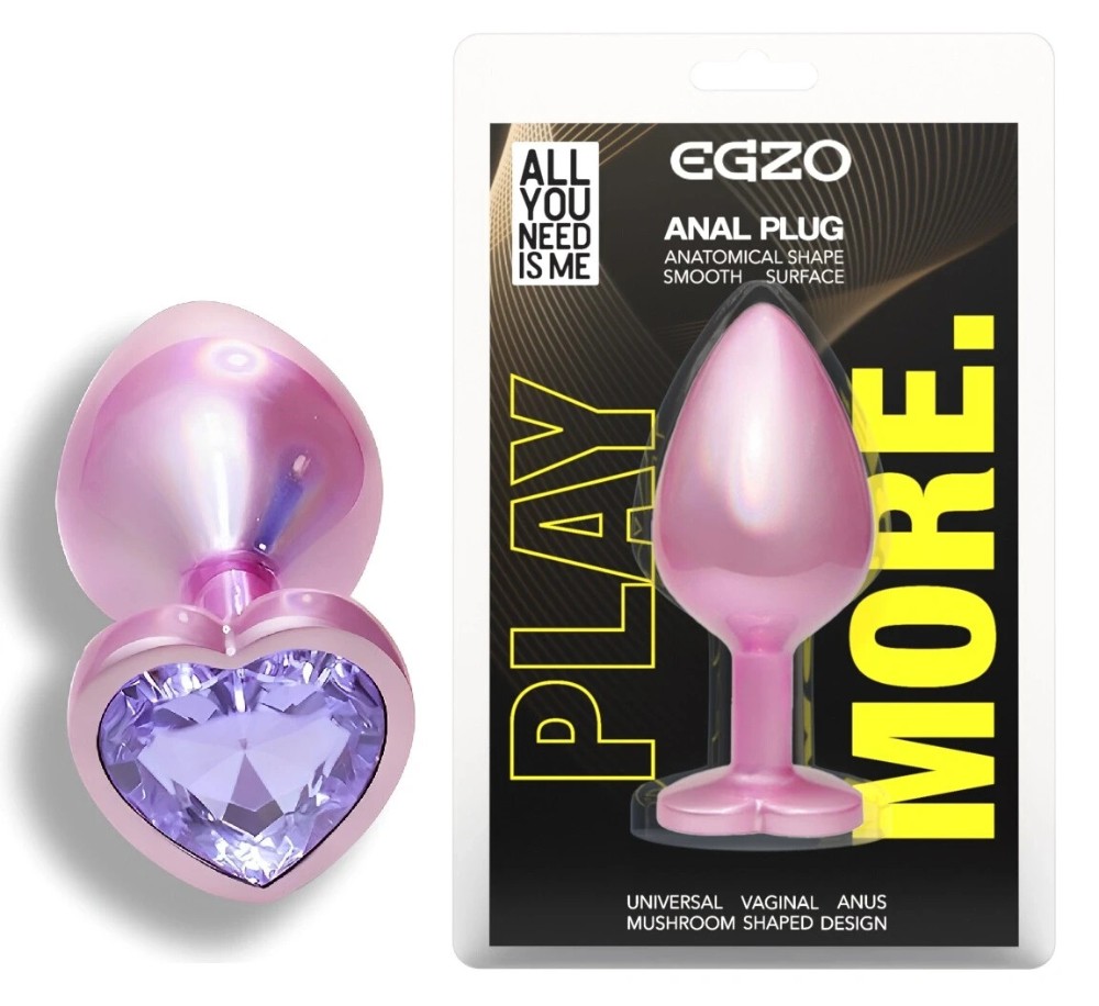Анальная пробка EGZO Pink Perl Heart Plug S с сиреневым кристаллом, розовая - зображення 1