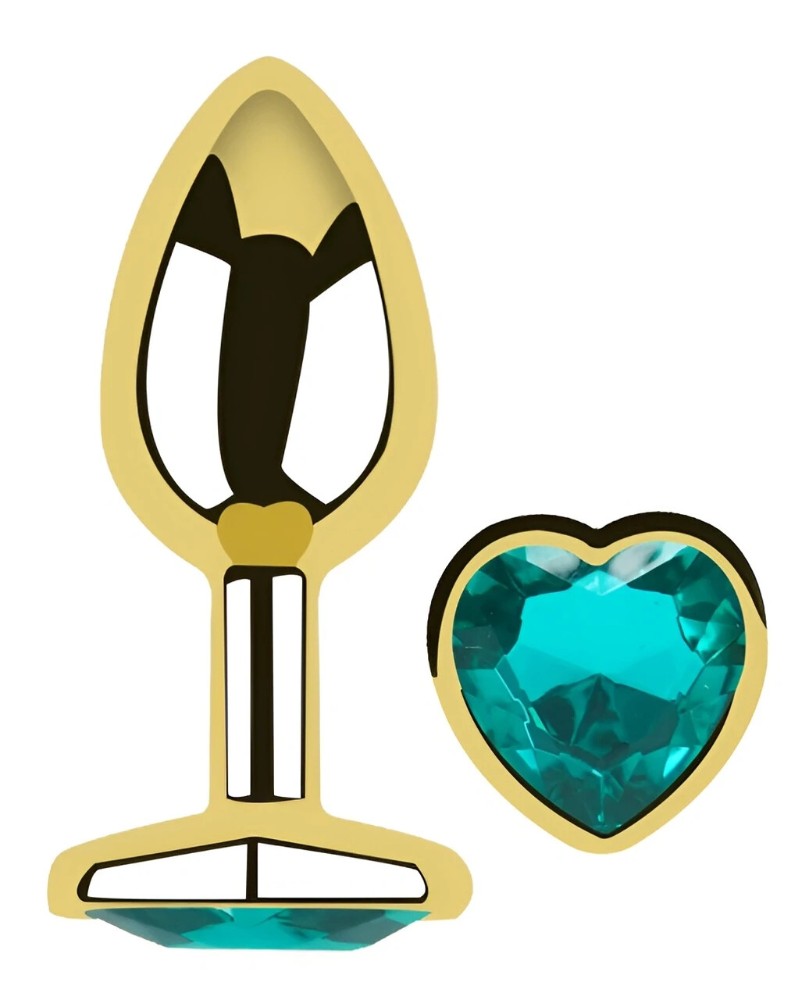 Анальная пробка EGZO Gold Heart Plug M с кристаллом и золотой металлической основой - зображення 1