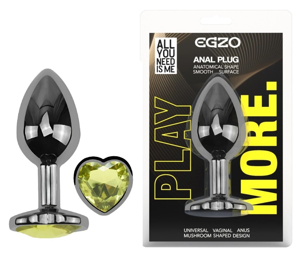 Анальная пробка EGZO Dark Silver Heart Plug S с кристаллом-сердцем, металлическая - зображення 1