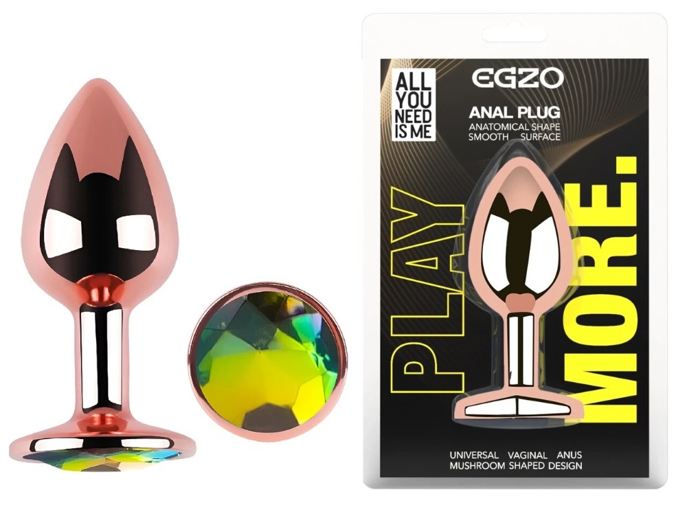 Анальная пробка EGZO Rose Gold M с радужным кристаллом, нержавеющая сталь - зображення 1
