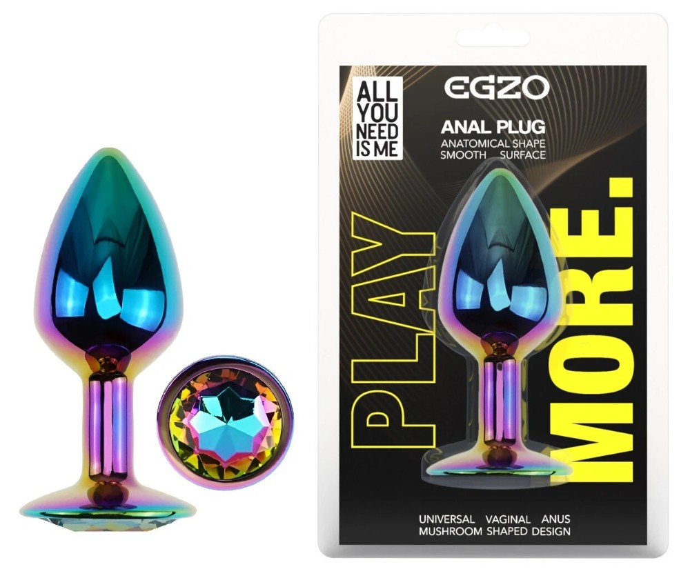 Анальная пробка EGZO MMR-04S Rainbow S с кристаллом, радужная металлическая, гладкая - зображення 1