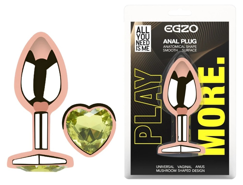 Анальная пробка EGZO Rose Gold Heart Plug M с лаймовым кристаллом из стали - зображення 1