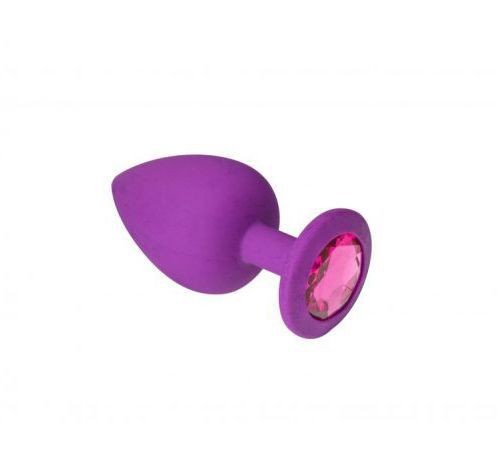 Анальная пробка с розовым камнем Purple Silicone Pink-Rhodolite , M - зображення 1
