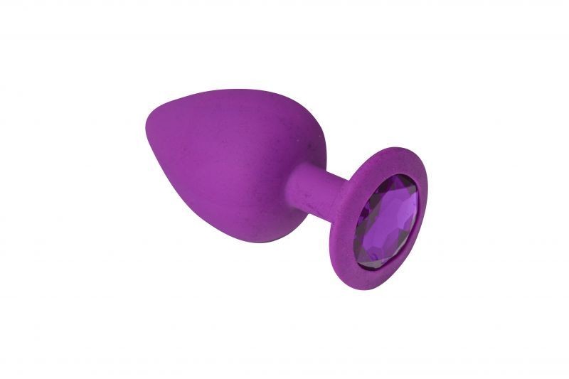 Анальная пробка Purple Silicone Amethyst фиолетовая силиконовая с фиолетовым кристаллом, S - зображення 1