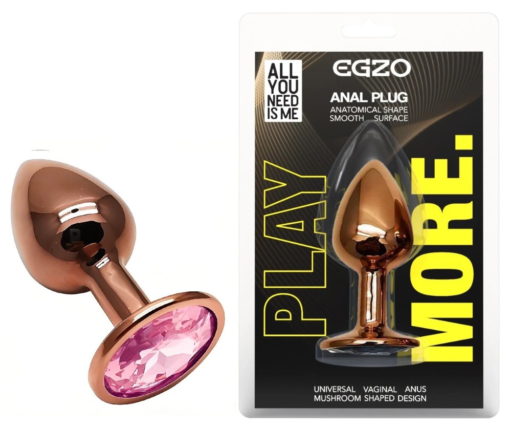 Анальная пробка EGZO Dark Gold S с розовым кристаллом, металлическая анатомическая - зображення 1