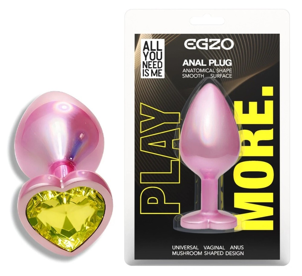 Анальная пробка EGZO Pink Perl Heart Plug S, розовая металлическая с кристаллом - зображення 1