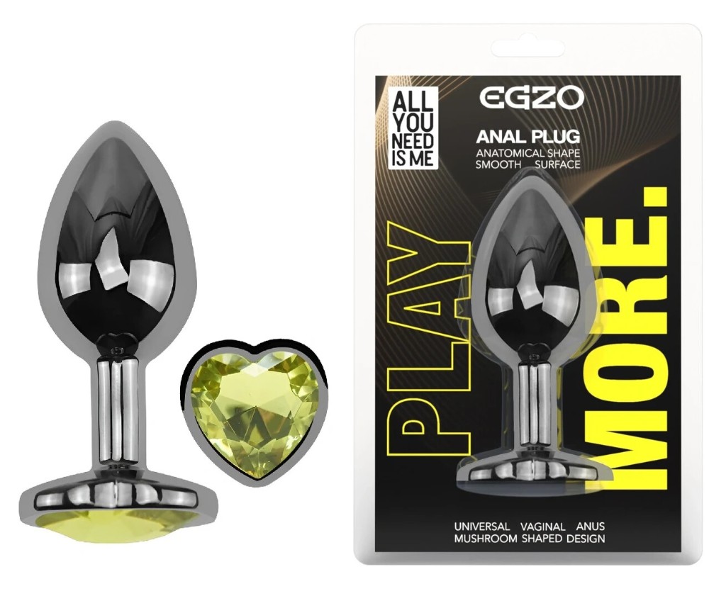 Анальная пробка EGZO Dark Silver Heart M анатомическая из медицинской стали с лаймовым кристаллом - зображення 1