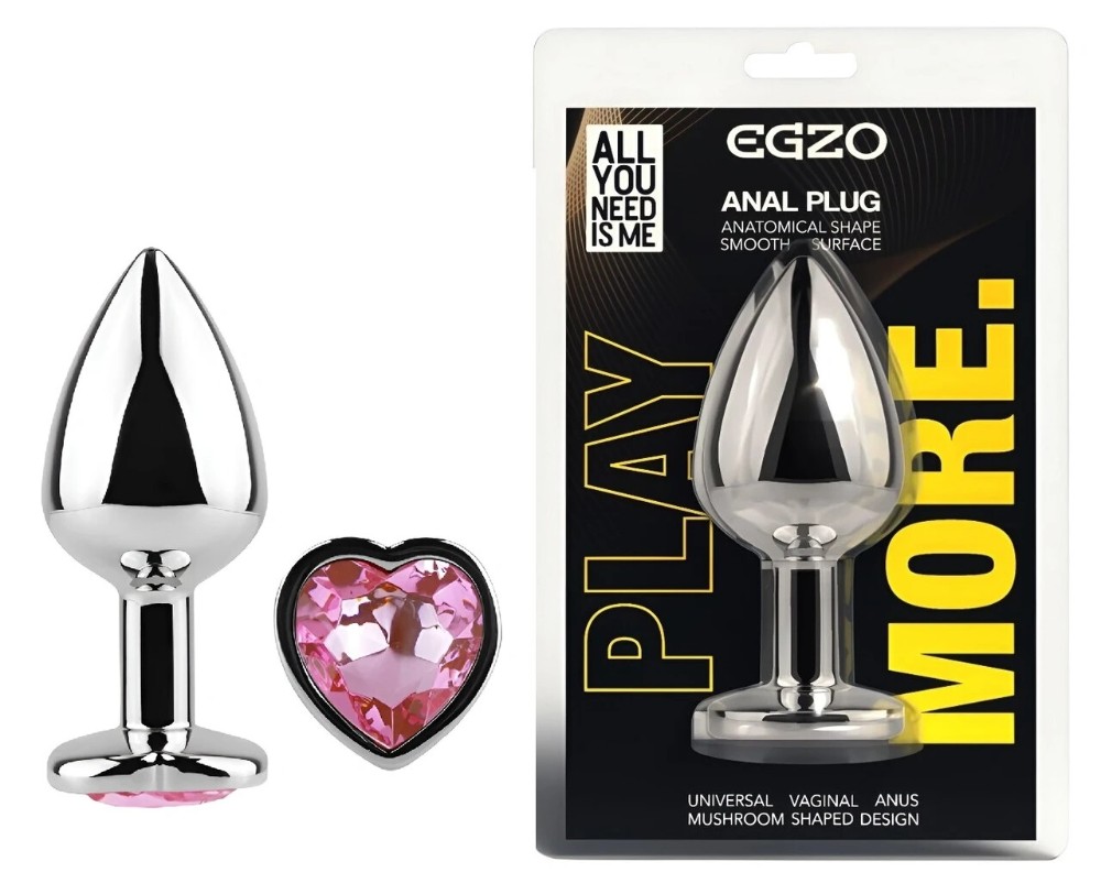 Анальный плаг EGZO Silver Heart Plug Pink S, металлический с розовым сердцем - зображення 1