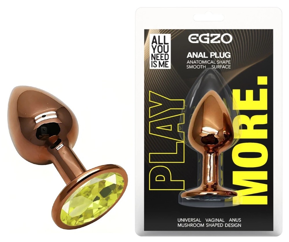 Анальная пробка EGZO Dark Gold с кристаллом, металлическая, анатомической формы, размер S - зображення 1