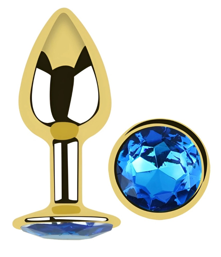 Анальная пробка EGZO Gold Round Plug S с кристаллом, металлическая, золотая - зображення 1