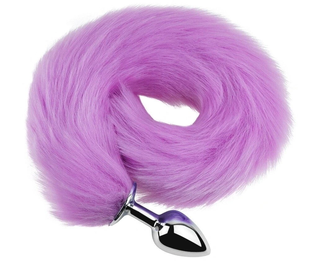 Анальная пробка EGZO Fox Tail Silver Plug Purple с фиолетовым хвостиком, размер S - зображення 1