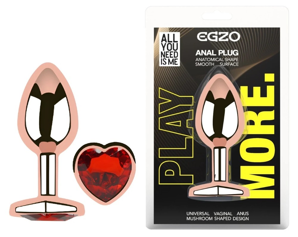 Анальная пробка EGZO Rose Gold Heart Plug S с красным сердцем, нержавеющая сталь - зображення 1