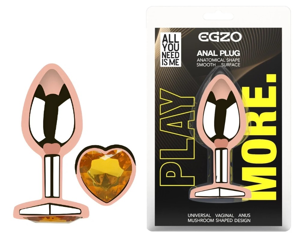 Анальная пробка EGZO Rose Gold Heart Plug S с янтарным кристаллом-сердцем - зображення 1