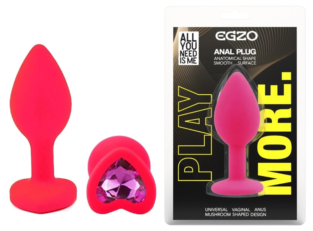 Анальная пробка EGZO Pink Heart Plug Rose S, розовая силиконовая с кристаллом - зображення 1