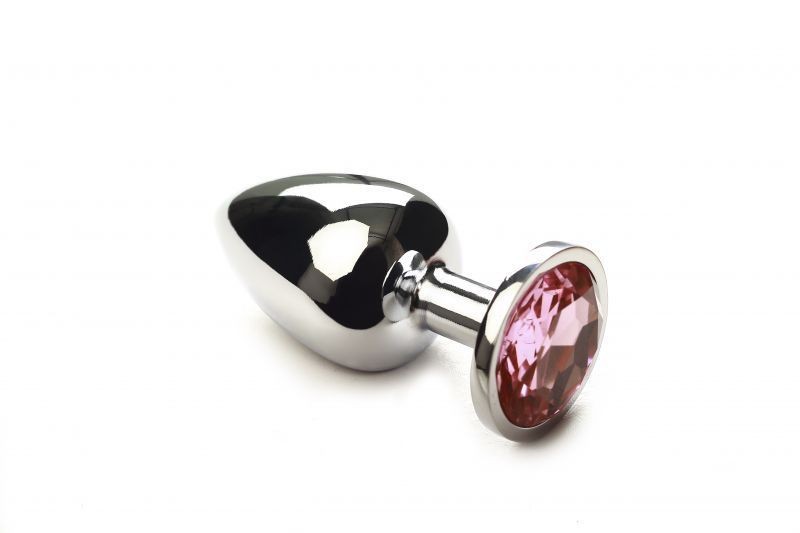Большая серебристая анальная пробкаSilver Pink Topaz, L  с розовым кристаллом - зображення 1