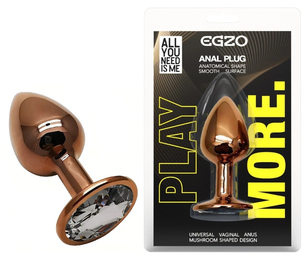 Анальная пробка EGZO Dark Gold с прозрачным кристаллом, нержавеющая сталь, размер S - зображення 1