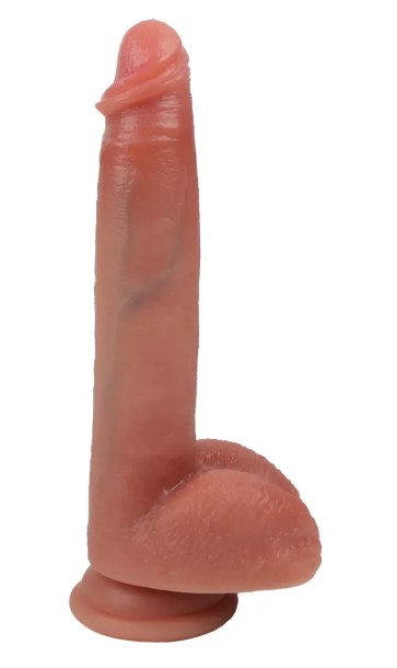 Большой фаллоимитатор с мошонкой на присоске OYO - Dildo Double Layer Silicone YQW-028 (длина 21.5 см, диаметр 3.8 см) - зображення 1