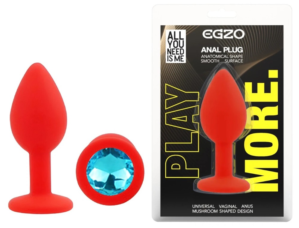 Анальная пробка EGZO Red Round Plug S, красная, с кристаллом, медицинский силикон - зображення 1