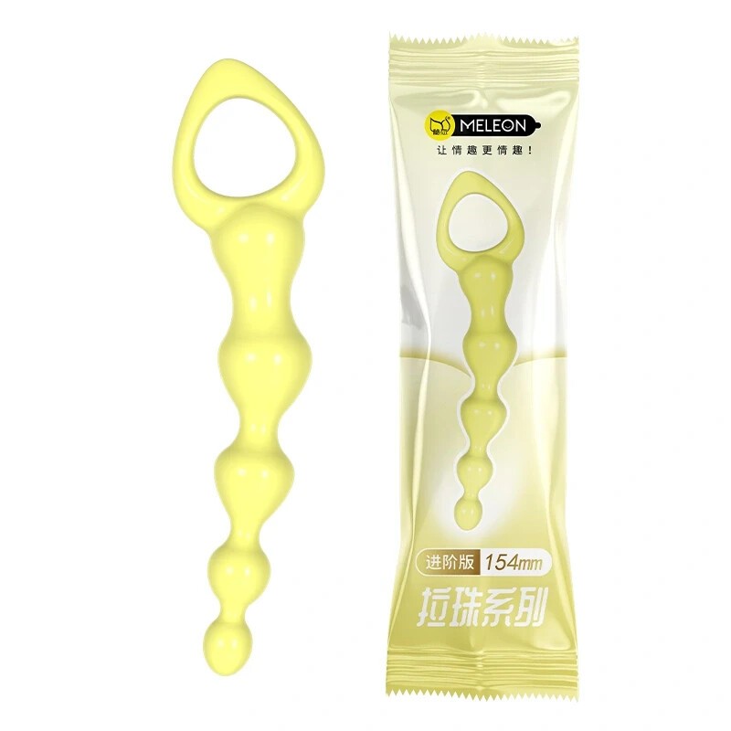 Анальные шарики MELEON Advanced Anal Beads 2, желтая цепочка из TPE с петлей-ручкой - зображення 1