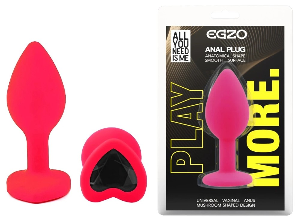 Анальная пробка EGZO Pink Heart Plug S из медицинского силикона, розовая, гладкая - зображення 1