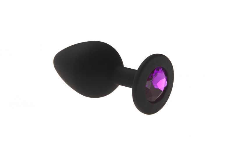 Анальная пробка с кристаллом, Black Silicone Amethyst, M - зображення 1