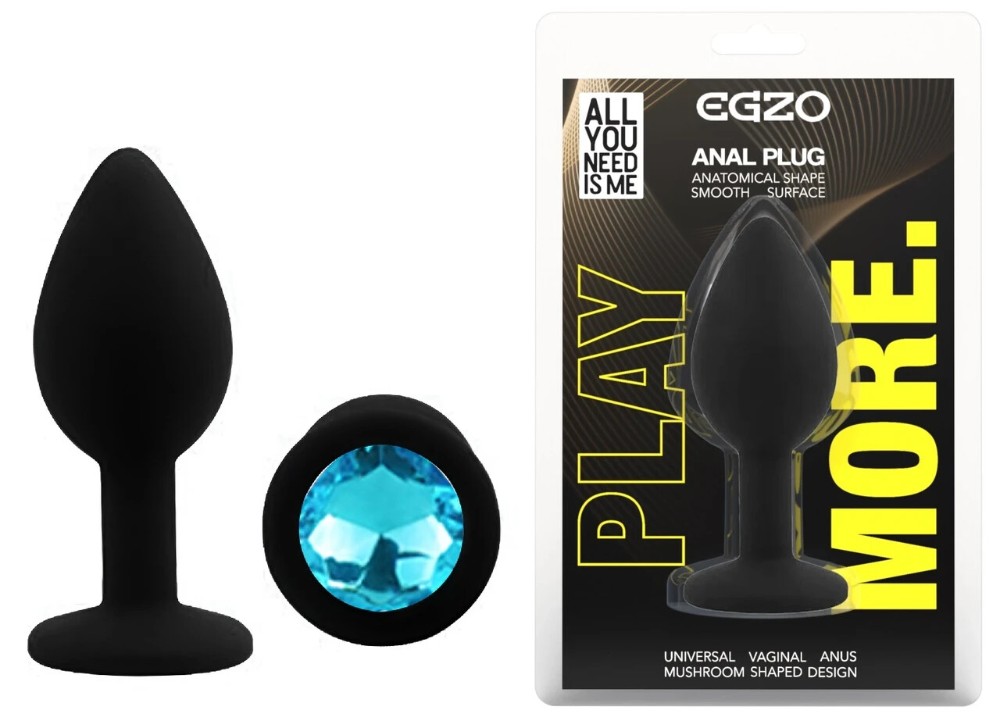 Анальная пробка EGZO Silicone Black Round Plug S с кристаллом, чёрная силиконовая - зображення 1