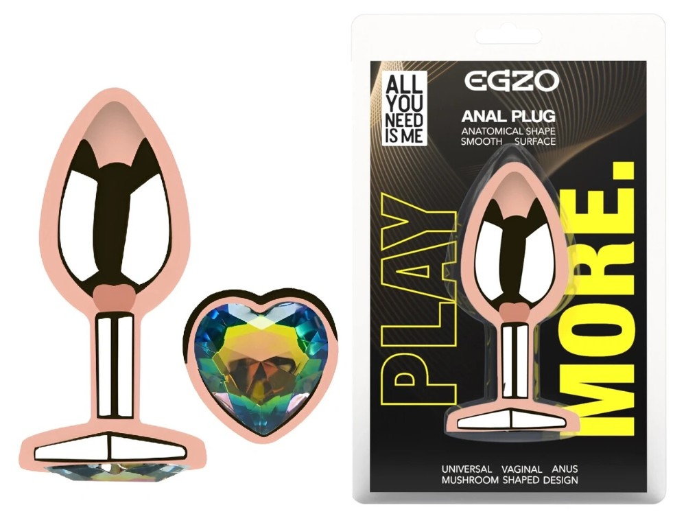 Анальная пробка EGZO Rose Gold Heart Plug M с радужным кристаллом из стали - зображення 1