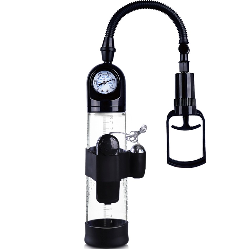 Вакуумная вибропомпа с манометром и вибрацией Penis Pump Steam-Gauge прозрачный - зображення 1