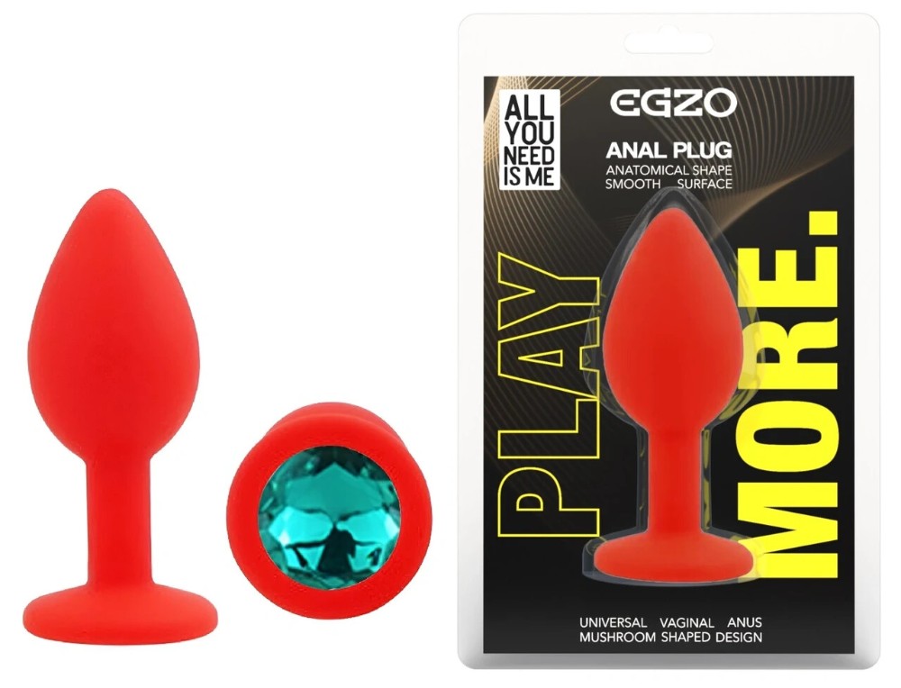 Анальная пробка EGZO Red Round Plug S с кристаллом, красная, медицинский силикон - зображення 1