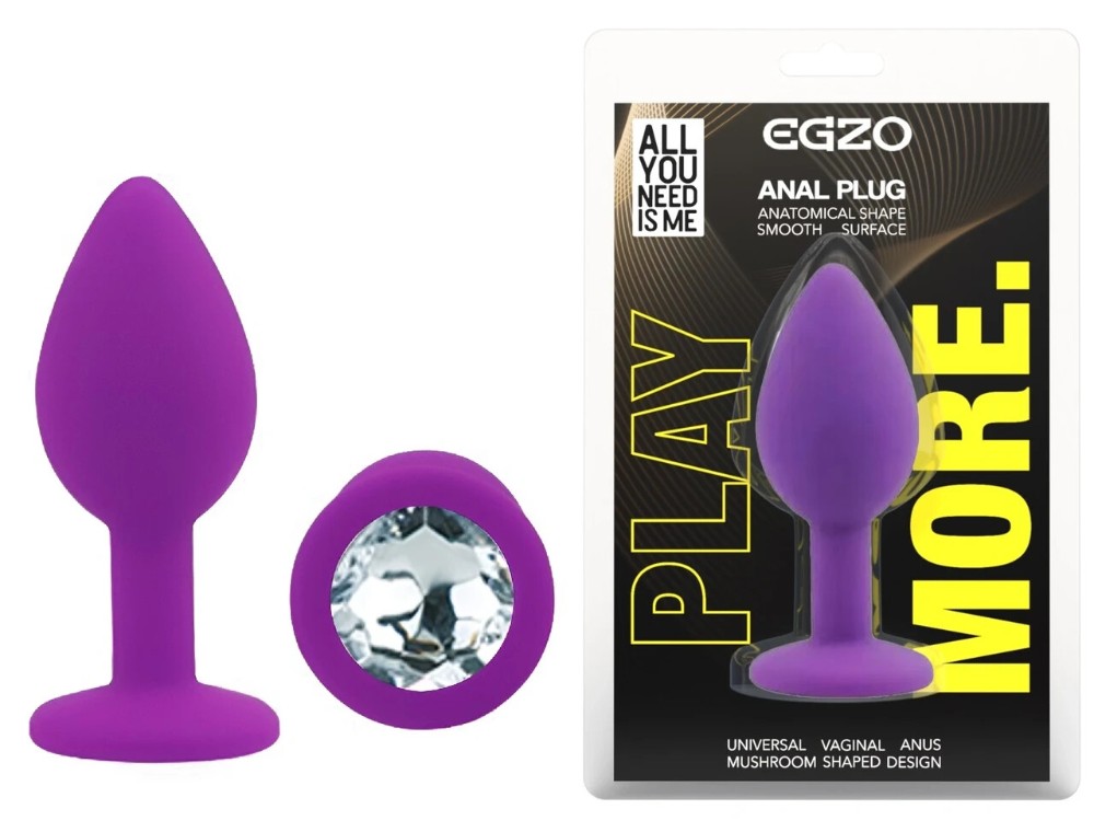Анальная пробка EGZO Silicone Purple S, гладкая силиконовая фиолетовая грибовидная модель - зображення 1