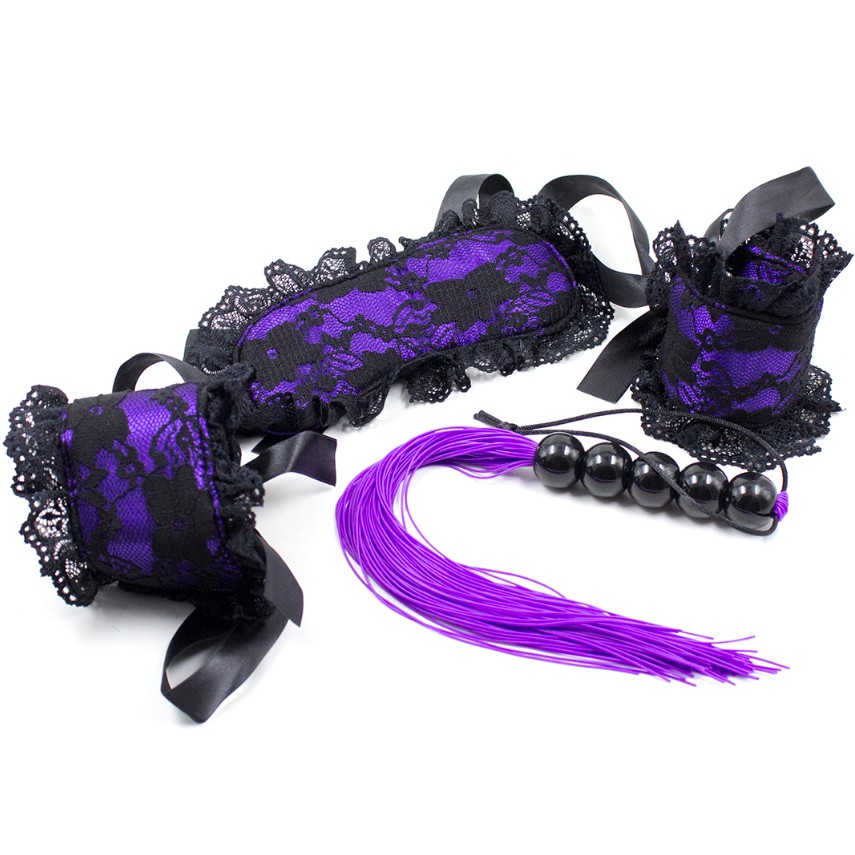 Кружевной БДСМ-набор Purple Obedience , цвет: черно-фиолетовый - зображення 1